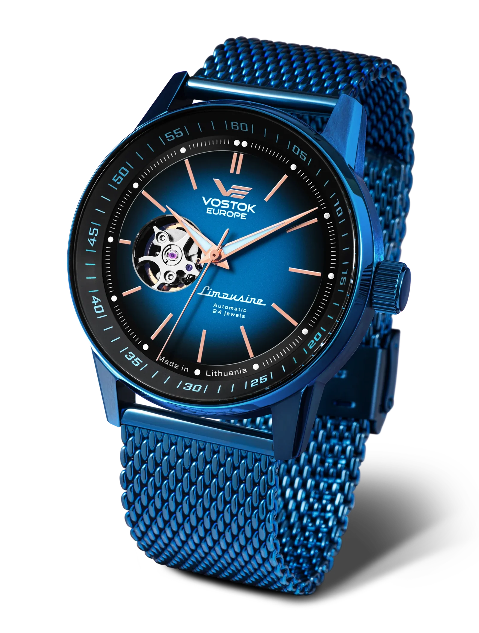 NH38-560D681 Set with the Blue PVD Stainless Steel Mesh bracelet